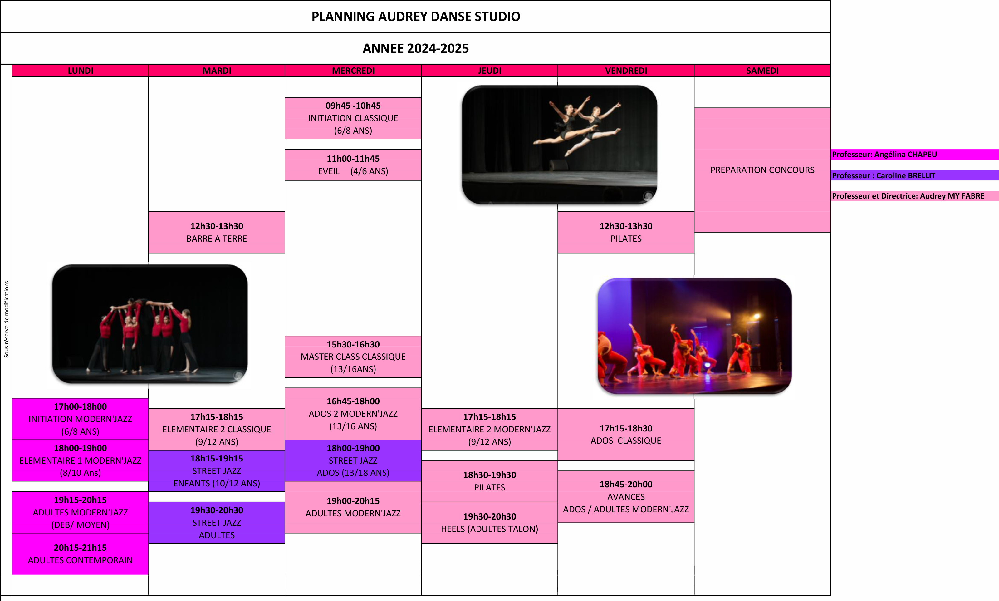 Planning des cours